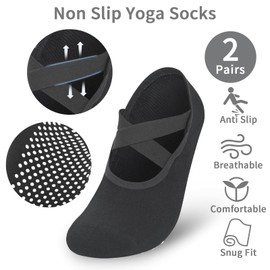 KOOOGEAR 2 Pairs Non Slip Yoga Pilates Socks,Womens Yoga Grip Socks for Ballet, Pilates, Hospital, Home, Barre,Size UK 4-7