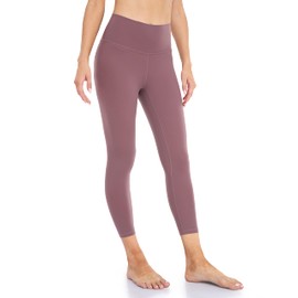YUNOGA Capri Leggings for Women High Waisted Leggings Tummy Control Workout Pants (S, Dusty Red)