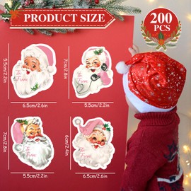 Whaline 200Pcs Pink Santa Claus Name Tag Stickers 10 Design Christmas Santa Gift Labels Xmas to & from Paper Gift Name Tag Stickers for Winter Holiday Birthday Gift Wrap Decor