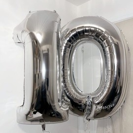 10 Number Balloons Silver 10 Balloons Number 40 Inch Number 10 Foil Mylar Balloons for 10 Birthday Party 10 Anniversary Events Decorations