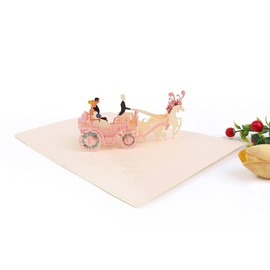 ETA 3D Wedding Pop Up Greeting Card, 3D Wedding Popup Card, Wedding Carriage Pop Up Card, Vintage Wedding Anniversary Pop Up Card, Card for Bride and Groom, 3D Engagement Pop Up Card, W04