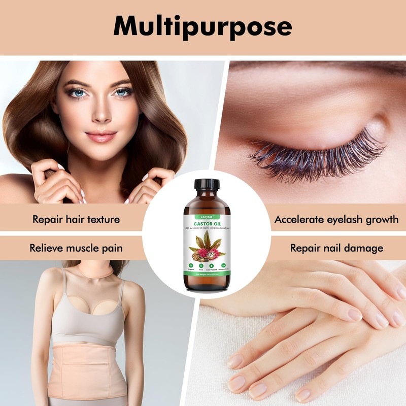 Castor Oil Pack Wrap with 8Fl.Oz Cold Pressed Unrefined Glass