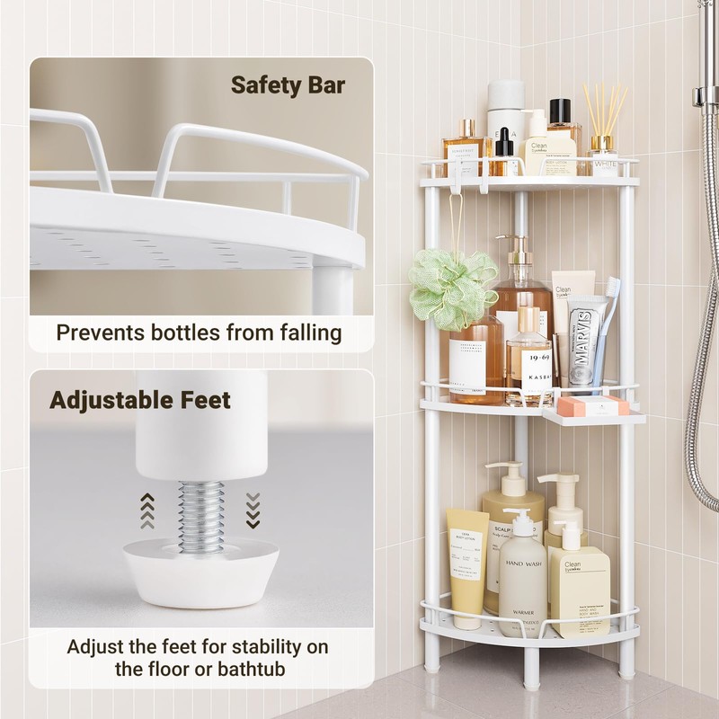 ELYKEN Corner Shower Caddy Standing, 3 Tier Rustproof Metal Shower