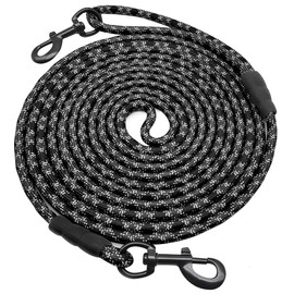 Mycicy 12ft 15ft 22ft 50ft Dog Tie Out Long Line Training Rope Leash, Heavy Duty Nylon Recall Lead for Small Medium Large Extra Large Dogs (22ft, Black)