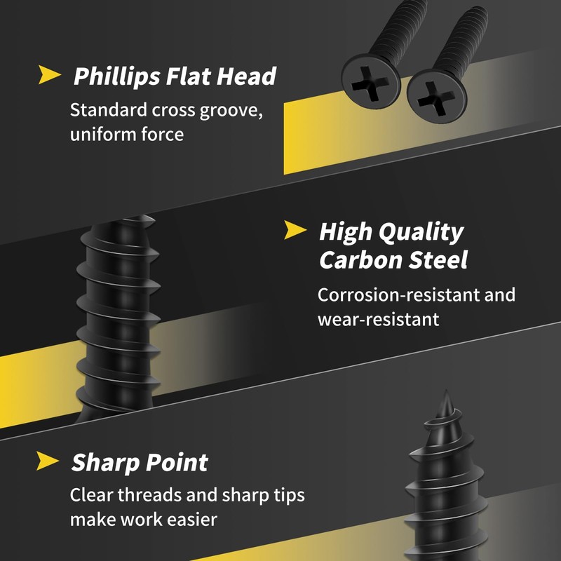 Wood Screws 1 Inch, 130 PCS FIXLINK Premium Flat Head