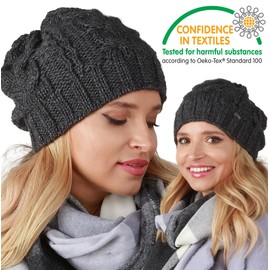 Alur EKO Women's Beanie Winter Hat Knitted Hat - Warm Elastic Elegant Winter Hat EKO - Soft Yarn Stylish Universal Warm (Graphite), graphitegray