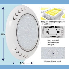 PGGBOO LED Pool Light for Inground Aboveground Pool, 12V 36W RGB Color Changing LED Pool Light, Waterproof Underwater Led Light with Remote Control and 50 Foot Cord, Pool Accessories, 10.2 * 1.5 inch