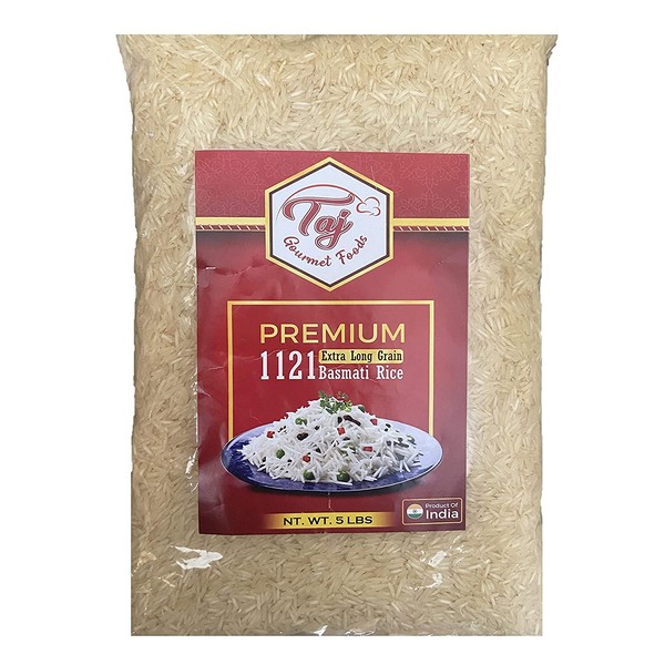 TAJ Premium White Basmati Rice, Extra Long Grain, 5-Pounds