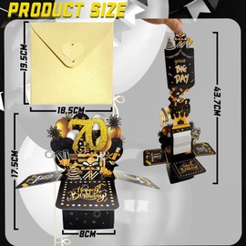 Black Gold Pop Up 70th Birthday Card for Women Men Him Her 70 Years Birthday Gifts,Male Female 70th Birthday 3D Pop-Up Greeting Card with Note and Envelope for Grandma Grandpa Mom Dad Wife Husband