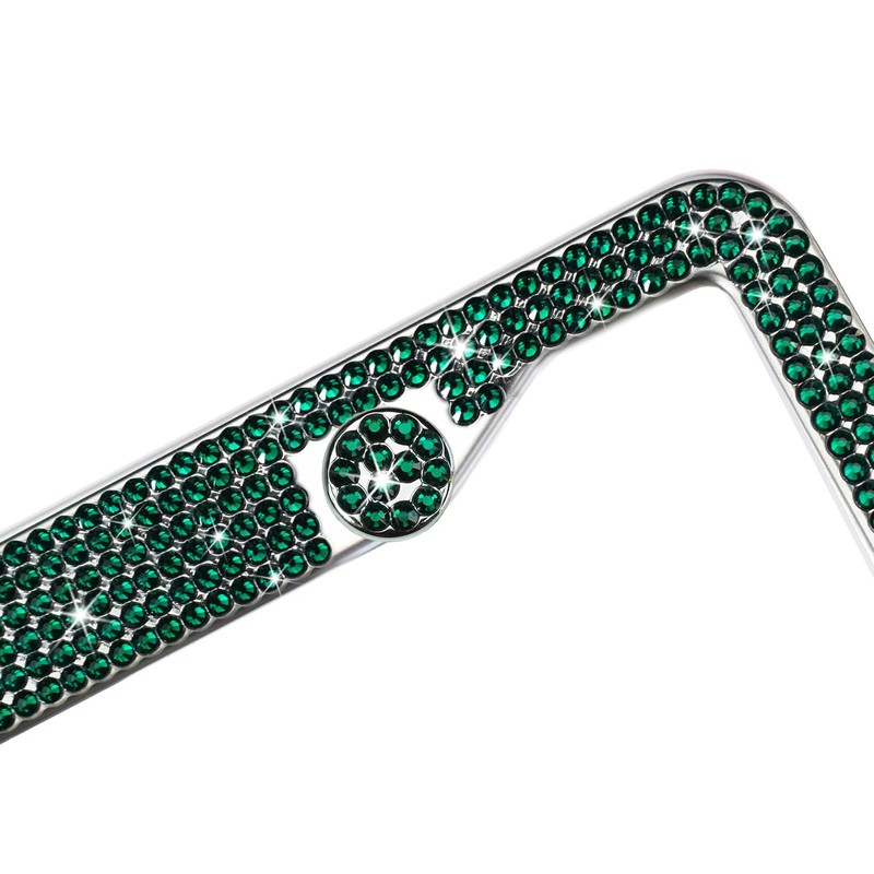 Bling License Plate Frame for Women, Green Diamond Rhinestone License