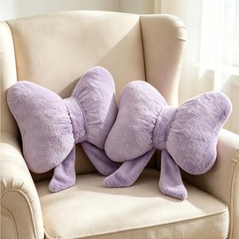 2Pcs Purple Bow Pillow, Throw Pillows Soft Bow Decorative Pillows, Decorative Cute Pillows for Bed Sofa Couch Home Decor, 12 * 9inch