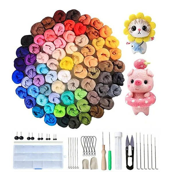 JasCherry Needle Felting Set, 72 Colours Felting Wool Crafts, Needle