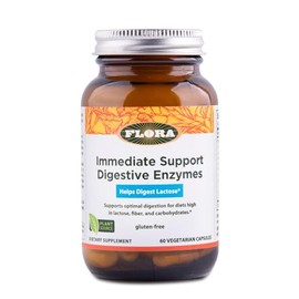 Flora - Immediate Support Digestive Enzymes - Supports Lactose Digestion, Bloating, Heartburn & Gas - Contains 7 Enzymes - Gluten-Free - 60 Vegetarian Capsules