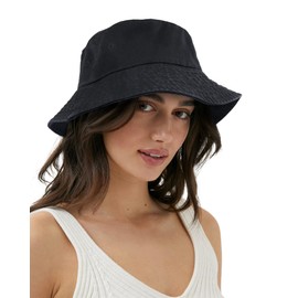 Camptrace Bucket Hat for Women Men Washed Cotton Bucket Hat Packable Sun Hats Summer Beach Hat with Detachable String Canvas Black Large-XLarge