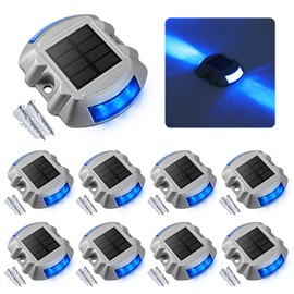 VOLISUN Solar Deck Lights Driveway Dock Lights, 8-Pack Led IP68 Waterproof Outdoor Warning Step Lights for Driveway Sidewalk Garden Pathway Yard (Blue, Auto On/Off