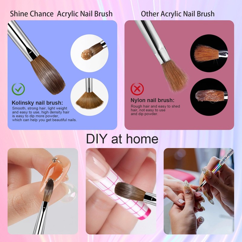 Shine Chance Acrylic Nail Brush Size 6, 100% Real Kolinsky