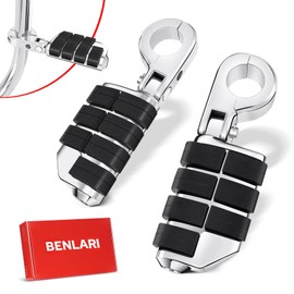 Benlari Highway Pegs P-Clamp, A3 Steel Motorcycle Foot Pegs Fit For 1.25'' Crash Bars Foot Pedal Bracket Clamp Compatible With Harley Touring Electra Road King Road Glide Style3(Chrome)