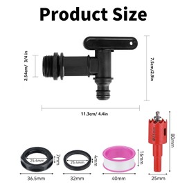 Outlet Tap for Rain Butt Pack of 2 Tap for Water Butt with Seal and Hole Opener 3/4 Inch Rain Barrel Adapter Water Butt Taps for Rainwater Barrel Water Tank Rain Barrel (Black)