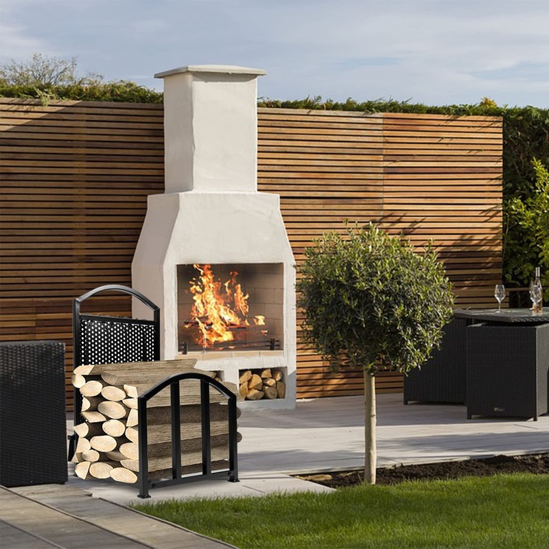 HECASA Firewood Rack with Fireplace Tools Set Indoor Fireplace Wood