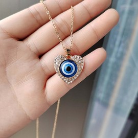 Wendalern Evil Eye Necklace Shiny CZ Cubic Zirconia Evil Eye Necklace Dainty Heart Evil Eye Pendant Necklace Turkish Lucky Demon Eye Necklace Chain Jewelry for Women Girls