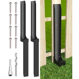Mokeyder Fence Post Anchor Kit, Heavy Duty Metal Steel Fence Post Repair Kit, Fence Post Anchor Stakes Ground Spike for Repairing Tilted/Broken Wood Fence Post, Metal-Plate Style, 2 Packs
