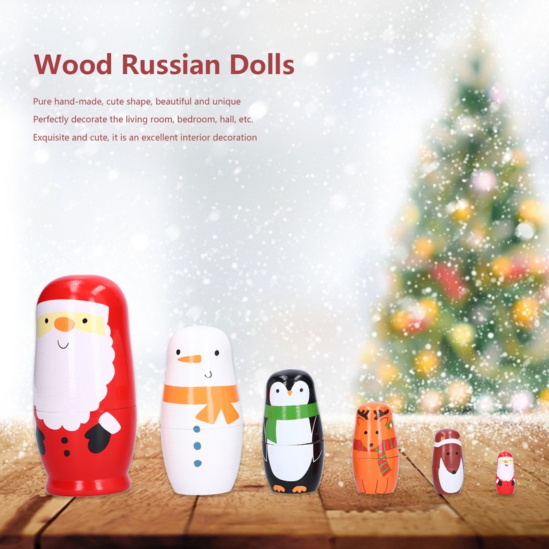 6Pcs Russian Nesting Dolls Gift Wooden Painted Art Crafts Cartoon
