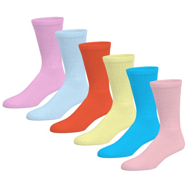 Calcetines altos de algodón suaves y transpirables para mujer, calcetines para diabéticos sin ataduras y cómodos (6 pares, se adapta a la talla de zapato 6-11)