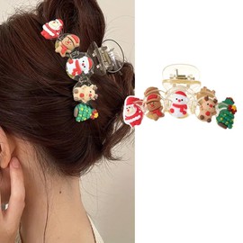 Christmas Hair Claw Clips Snowman Elk Santa Claus Christmas Design Hair Clips Cute Transparent Acrylic Claw Clips Xmas Tree Gingerbread Man Christmas Hair Barrettes for Thick Thin Hair Decorations