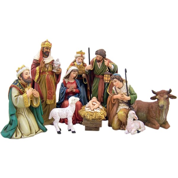 Michael Adams Detailed Resin Christmas Nativity Figurine Statue Set, 5 Inch (9-Piece)