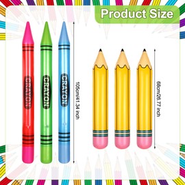 6pcs Inflatable Crayons, Large Pencil Balloons Inflatable Pencil Jumbo Neon Back to School Balloons Giant Crayons Prop Huge Blow up Crayons for Home Classroom Art Party Decorations Supplies
