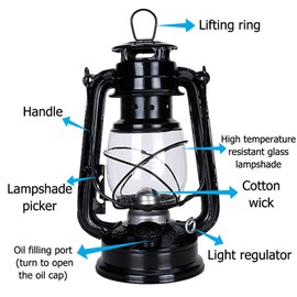 Petroleum Lamp, Oil Lamp, Oil Lamps, 19 cm with Oil Lamp Wick, Vintage Portable Black Tin-Plated Iron Lantern, Oil Lamp, Home Decoration, Lighting, Indoor, Outdoor