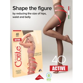 Conte High Waist Full Support Compression Pantyhose Tights with Control Top Active 40, Shade, XX-Large