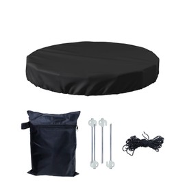 LC LICTOP Round Cover for 10Ft Pool, 210D Polyester Solar Cover for Above Ground Pool, Waterproof & Dustproof with Drawstring, Ground Nails & Windproof Ropes, Fit Inflatable & Metal Frame Pools, Black