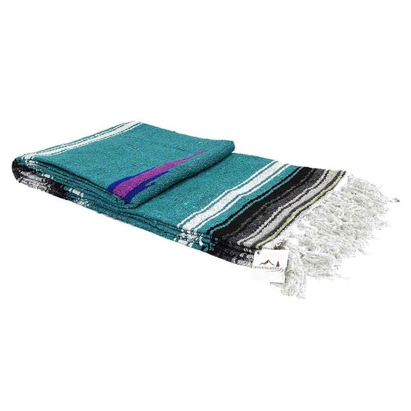 Open Road Goods Turquoise with Stripes Aztec Heavyweight Yoga Blanket or Throw - Made for Yoga!