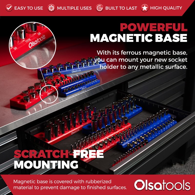 Olsa Tools Magnetic Socket Organizer - 3-Piece Drive SAE Socket