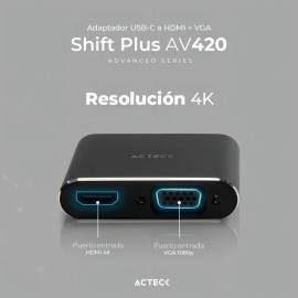 Adaptador Acteck Shift Plus Av420 Usb-c A Hdmi + Vga Negro