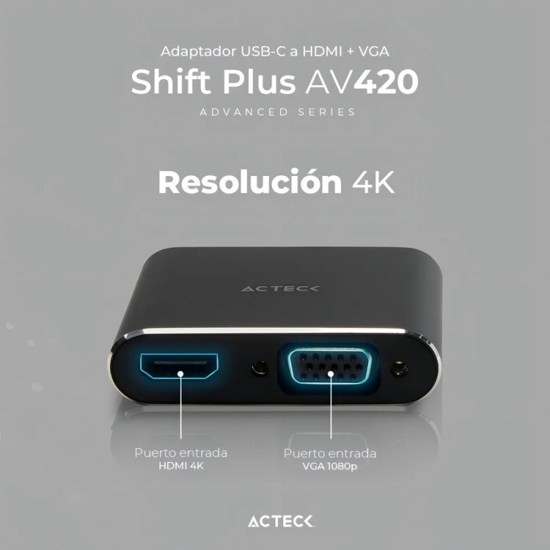 Adaptador Acteck Shift Plus Av420 Usb-c A Hdmi + Vga