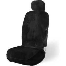 ZONETECH Sheepskin Seat Covers Fuzzy Car Seat Covers Black Australian Merino Wool Fluffy Fur Auto Accessories All Season Protection for Your Seats Universal Fits Most Car SUV Airbag Compatible
