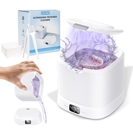 IAULF Ultrasonic Retainer Cleaner Machine, Dental Cleaning Pod, Sonic Retainer Cleaner Machine with Digital Timer for Dentures, Aligners, Braces, Night Guards, Jewelry 45kHz/319ml (White)