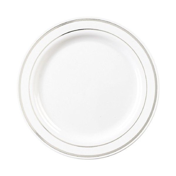 EMI Yoshi EMI-GWP6WS Glimmerware Plastic Dessert Plate, 6-Inch, White/Silver, 120