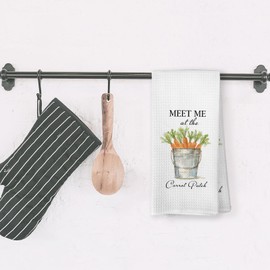 VRW Farmhouse Easter Kitchen Dish Towels, Meet Me at The Carrot Patch Hand Tea Towels for Kitchen Bathroom Decorations, Farmhouse Easter Carrot Decor Towel Gifts, 16x24 Inches