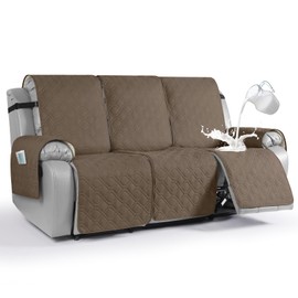 VANSOFY Waterproof Recliner Couch Covers, Sofa Covers 1-Piece Washable Reclining Sofa Cover Non-Slip Furniture Protector with Elastic Straps Pocket for Dogs, Pets(Brown,3 Seater)
