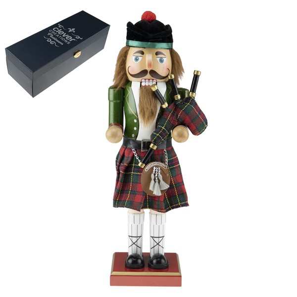 Clever Creations Platinum Scottish Bagpiper 14 Inch Traditional Wooden Nutcracker, Festive Christmas Décor for Shelves and Tables