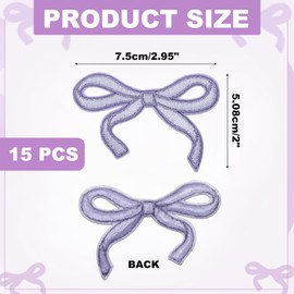 MECCANIXITY 15Pcs Bow Iron on Patches Cute Bow Embroidered Patches Applique Sew on Patches for DIY Crafts Clothing Repairing Bag Hat Decoration,Light Purple,3x2 Inch