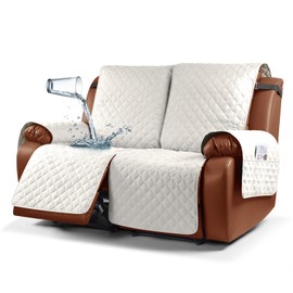 Ruaozz Waterproof Recliner Sofa Cover 1-Piece Couch Covers for Reclining Couches Reclining Sofa Cover Washable Furniture Protector with Elastic Straps Pocket for Kids, Pets (Beige, 2 Seater)