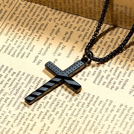 ZRAY American Flag Cross Necklace for Men Patriotic Jewelry Stainless Steel Chain 24inch Engraved Inspirational Bible Verse Philippians 4:13 Pendant Religious Gift for Dad Boys