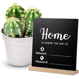 Wooden WiFi Sign Chalkboard Style WiFi Password Sign Board Freestanding Sign Centerpiece Decoration Wooden Framed Sign Hanging Board for Home or Business, 8.46 x 8.46 Inches (Home Style)