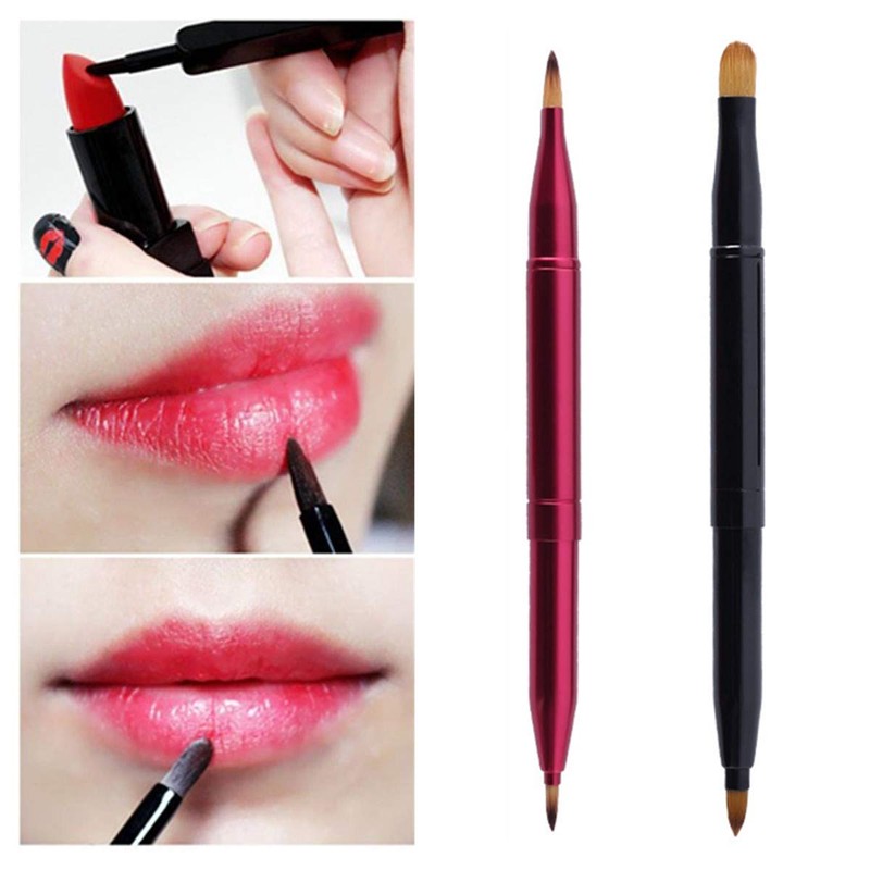 2 Pcs Retractable Lip Brushes Portable Dual End Lipstick Brush