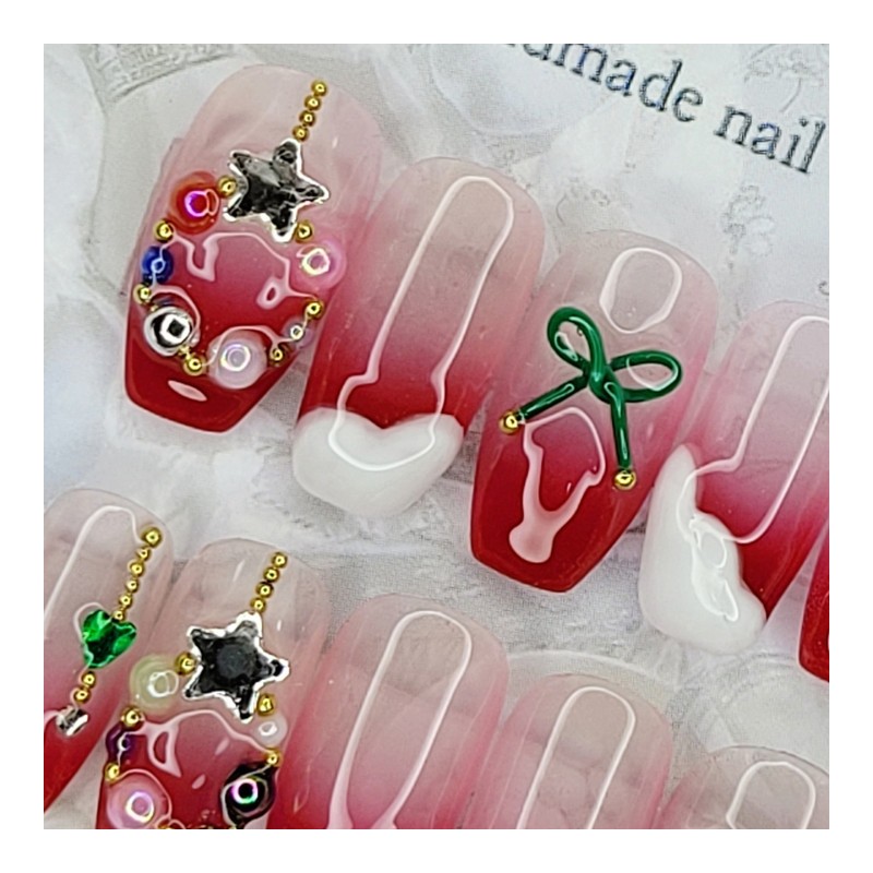 Christmas small clothes handmade nail tips - Oval S /