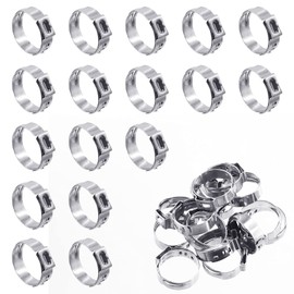 Wokape 50 Pieces 17.8-21mm Single Ear Hose Clamps, 304 Stainless Steel PEX Clamps, Crimp Rings, Continuous Hose Clamp for Securing Pipe Hoses and Automobiles